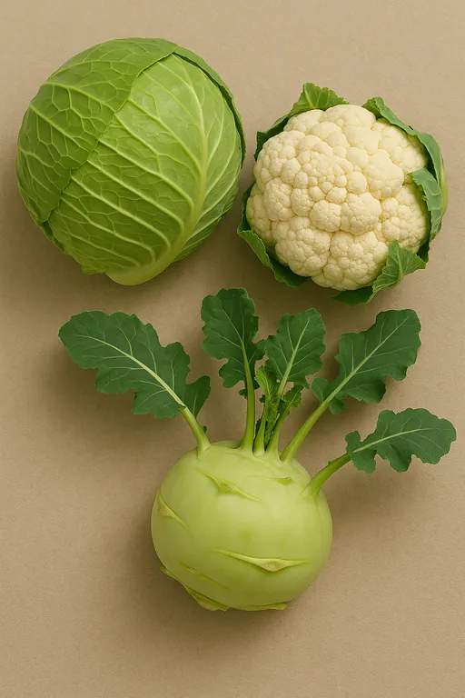 Cabbages, cauliflowers, kohlrabi